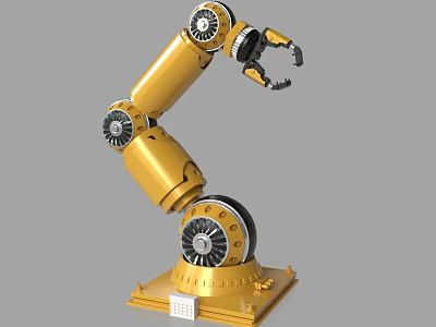Yellow Industrial Robotic Arm With Precision Joints And Sturdy Base For Manufacturing Automation 3d model