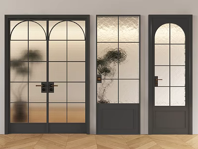 Modern Glass Swing Doors With Black Frame And Grid Design For Interior 3d model