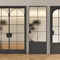 Modern Glass Swing Doors With Black Frame And Grid Design For Interior
