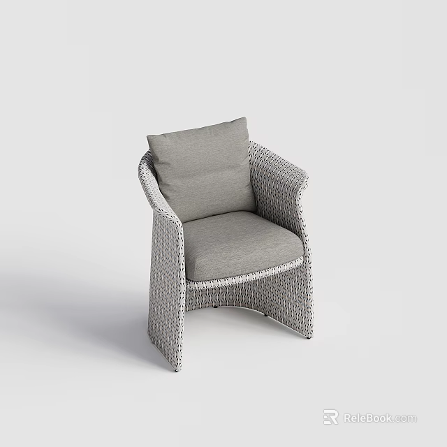 Comfortable Modern Wicker Dining Chair With Gray Cushion And Armrest 3d model