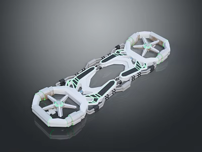 Advanced Futuristic White Black Mechanical Frame With Green Accent Wheels And Geometric Design 3d model
