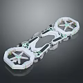 Advanced Futuristic White Black Mechanical Frame With Green Accent Wheels And Geometric Design