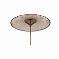 Traditional Japanese Umbrella With Brown Striped Canopy And Wooden Handle For Daily Use