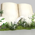 Vintage Open Book Photo Spot With White Flowers Green Plants And Feather