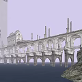 Historic Stone Bridge With Arches Connecting Ancient Buildings Over Water Near Rocky Terrain