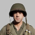 Man in Military Uniform Wearing Helmet With Hand Grenades and Gear Standing Against Gray Background