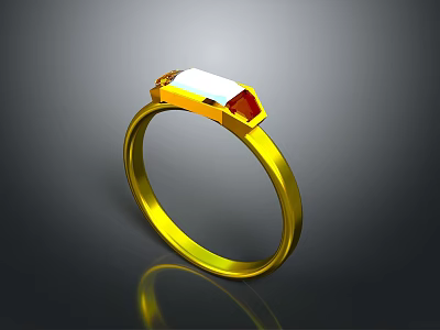 Classic Golden Ring With Rectangular Sparkling Gemstone Inlaid Design For Daily Wear 3d model
