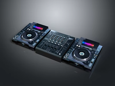 Modern Professional DJ Mixer With Dual Turntables Control Panel And Colorful Lights 3d model