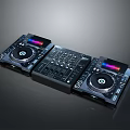 Modern Professional DJ Mixer With Dual Turntables Control Panel And Colorful Lights