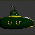 Vintage Green And Yellow Submarine Water Vehicle With Round Windows And Retro Design 3d model