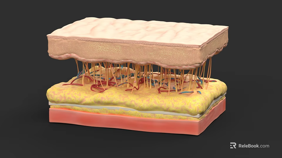 Tissue System Structure Showing Epidermis Dermis Layers With Blood Vessels And Nerve Fibers 3d model 
