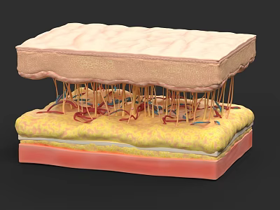 Tissue System Structure Showing Epidermis Dermis Layers With Blood Vessels And Nerve Fibers 3d model