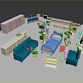 Modern Hospital Room Interior With Medical Bed Equipment And Blue Sofa Cabinets