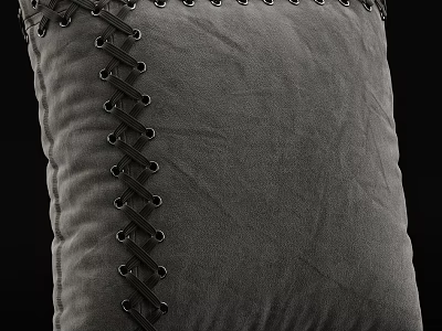Stylish Gray Pillow with Crisscross Black Laces and Soft Fabric Design 3d model