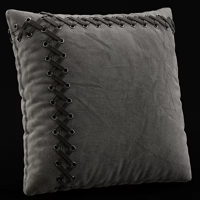 Stylish Gray Pillow with Crisscross Black Laces and Soft Fabric Design 3d model