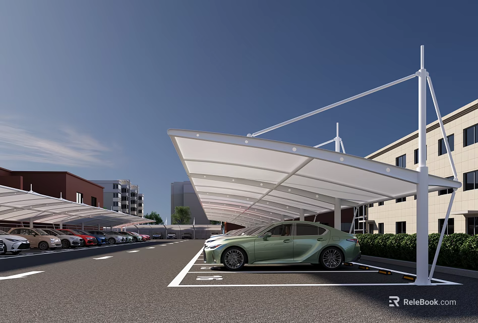 Durable Membrane Structure Car Parking Sun Shade Canopy For Outdoor Public Parking Lot Vehicle Protection 3d model 