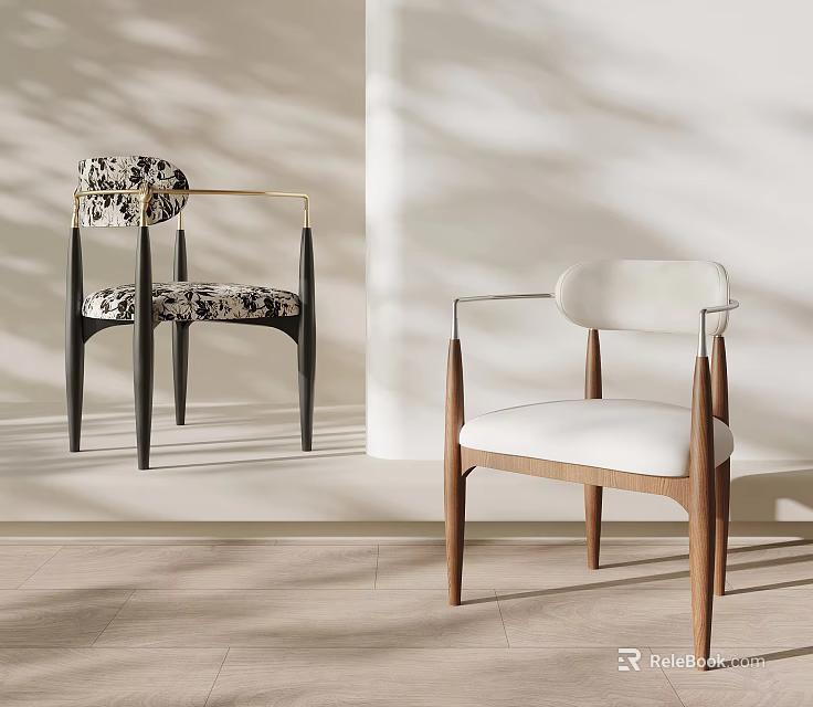 Modern Accent Chairs With Patterned Fabric And White Cushion Design Details 3d model 