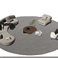 Cozy Modern Sofa Coffee Table Set With Curved Sofa Armchair Pillows Blanket And Rug