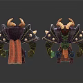 Detailed Horned Mythical Creature Characters In Black Armor With Red Capes And Gold Accents