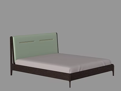 Modern Minimalist Double Bed With Green Headboard Gold Accents And Dark Wood Frame 3d model