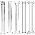 Classical White Roman Columns in Various Styles on Light Gray Background 3d model