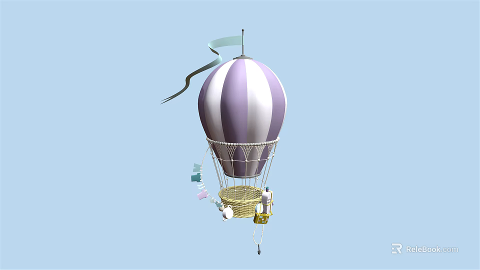 Purple And White Striped Hot Air Balloon Play Equipment With Basket And Ribbon 3d model 