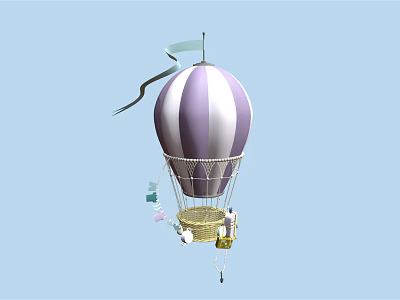Purple And White Striped Hot Air Balloon Play Equipment With Basket And Ribbon 3d model