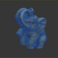 Wooden Elephant Sculpture In Sitting Posture With Curled Trunk And Detailed Texture