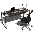 Modern Wooden Office Desk With Metal Frame Laptop Desk Lamp Coffee Cup And Office Chair