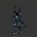 Sci Fi Warrior Character With Futuristic Armor Glowing Blue Accents And Spear Weapon
