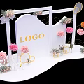 Floral Decorative Setup With White Frame Logo And Circular Flower Accents 3d model