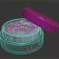 Transparent Glitter Jar With Blue Colorful Glitter Pink Polyhedral Lid And Brand Logo On Base