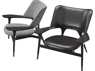 Modern Gray Fabric and Black Leather Leisure Chairs With Armrests and Metal Legs Design 3d model
