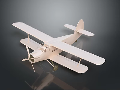Detailed Vintage Biplane Model Light Colored On Dark Reflective Background 3d model