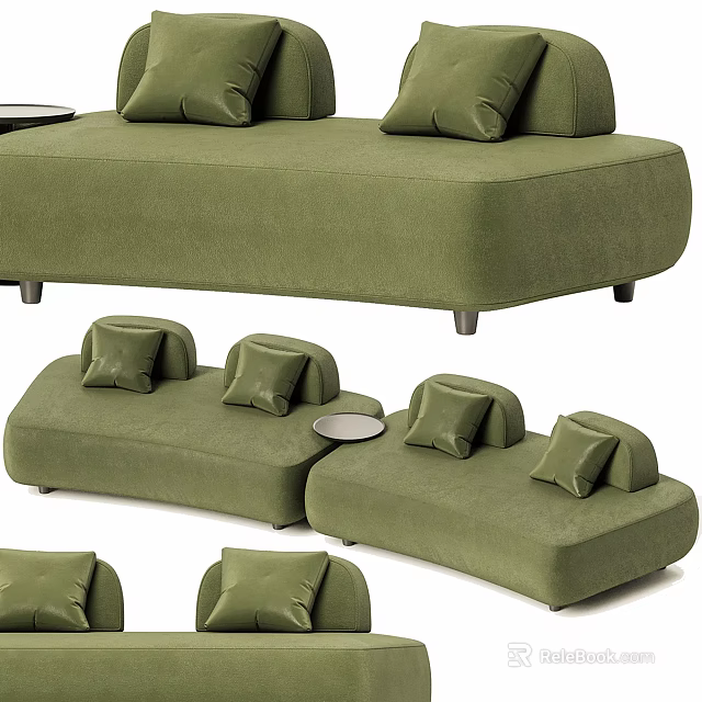 Green Sectional Sofa With Multiple Cushions And Modular Design For Living Room 3d model