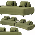 Green Sectional Sofa With Multiple Cushions And Modular Design For Living Room 3d model