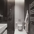 Modern Hotel Bathroom Interior With Dark Gray Walls White Toilet And Shower Fixture