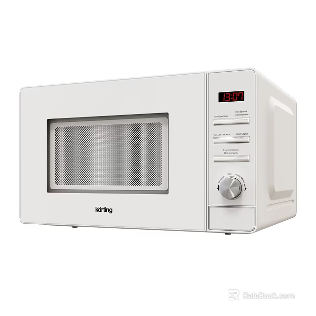 White Kitchen Microwave Oven With Digital Display And Control Knob 3d model 