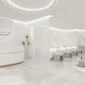Bright Elegant Pure White Beauty Salon Interior Design With Comfortable Reception And Cozy Lounge Area