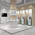 Modern Digital Store Interior With Front Desk Staircase Green Plants And Marble Floor