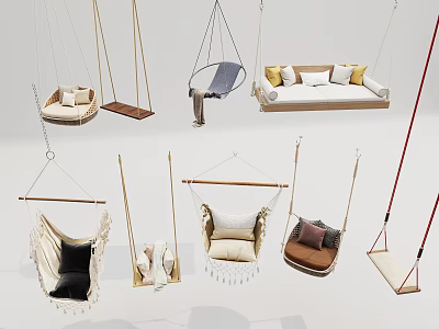 Various Hanging Chairs And Swings With Comfortable Cushions And Modern Designs 3d model