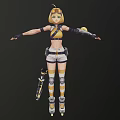 Mechanical Character With Yellow White Tech Outfit Shorts Knee Pads Roller Skates Front Side Views 3d model