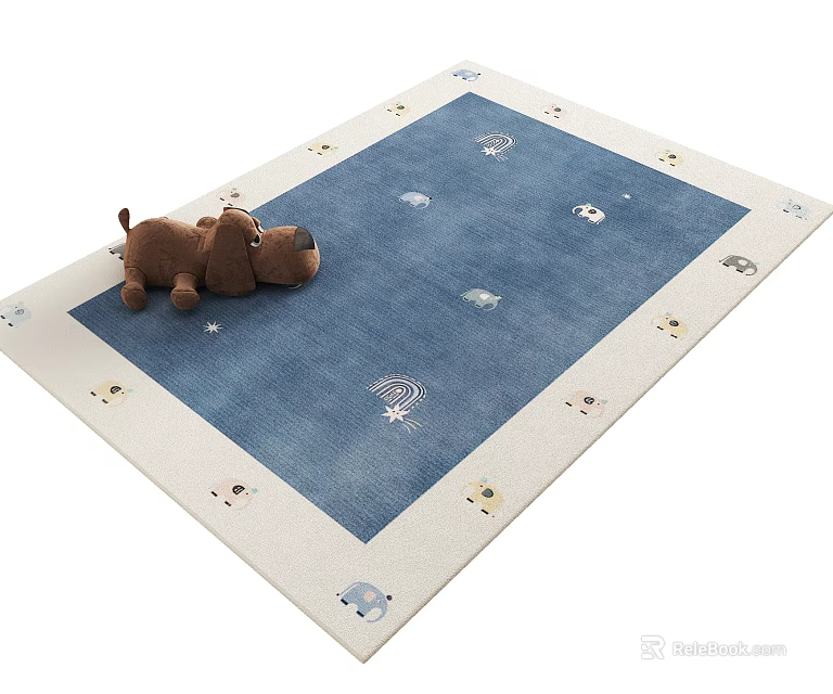 Blue Square Carpet With Animal Pattern Border And Cloud Moon Star Designs 3d model 
