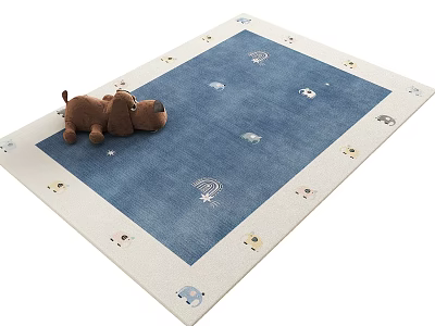 Blue Square Carpet With Animal Pattern Border And Cloud Moon Star Designs 3d model