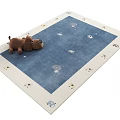 Blue Square Carpet With Animal Pattern Border And Cloud Moon Star Designs