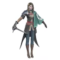 Fantasy Warrior Character With Green Cloak Sword And Wolf Companion Creature
