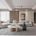 Modern Living Dining Room Interior Design With Sofa Cushions Marble Coffee Table And Wooden Wall