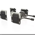 Three Industrial Mechanical Components With Black White Mounting Plates And Connectors