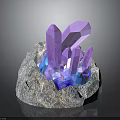 Shiny Purple Crystal Cluster On Silver Rock Base With Blue Glowing Accents