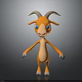 3D Cartoon Goat Character With Orange Fur Blue Eyes White Horns And Hooves